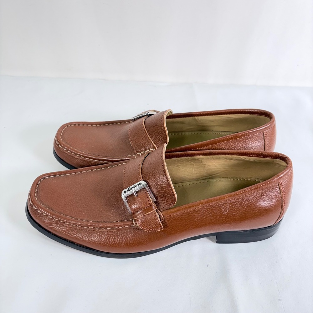 Bianco Brioni Loafers Brown Leather Buckle Moc Toe Mens Dress Shoes Size 9.5 - Picture 4 of 10
